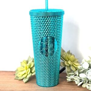 NEW Starbucks Summer 2023 Blue Chrome Teal Studded 24oz Venti Cold Cup Tumbler